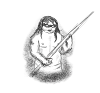 An illustration of an Amazon tribesman holding a spear.