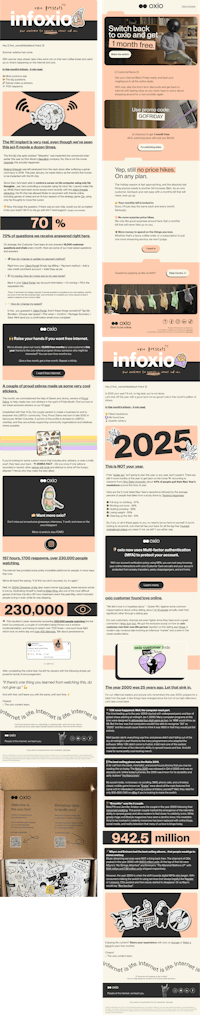 Screenshots of the oxio website and promo examples of copy.
